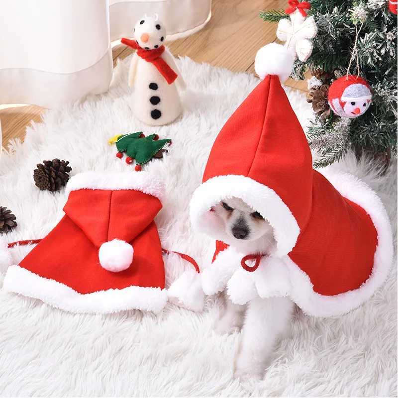 A Pure Red Pet Christmas Coat Dog Autumn and Winter Clothes Warm Clothes Little Red Riding Hood Cloak Christmas Pet Cat Hooded CXJ241125