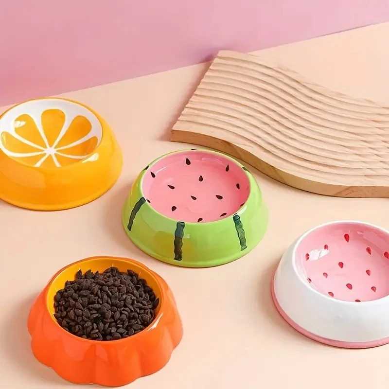 Fruit Design Pet Cat Bowl Ceramic Cat Food and Water Feeder Anti Turnover Cat Feeder Basin Watermelon Strawberry Pumpkin OrangeXJ241125
