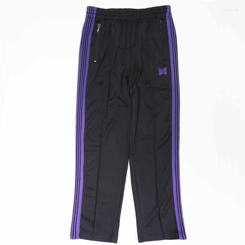 Men's Pants AWGE Needles Sweatpants Men Women 1:1 Top Quality Embroidered Butterfly Stripe Trousers
