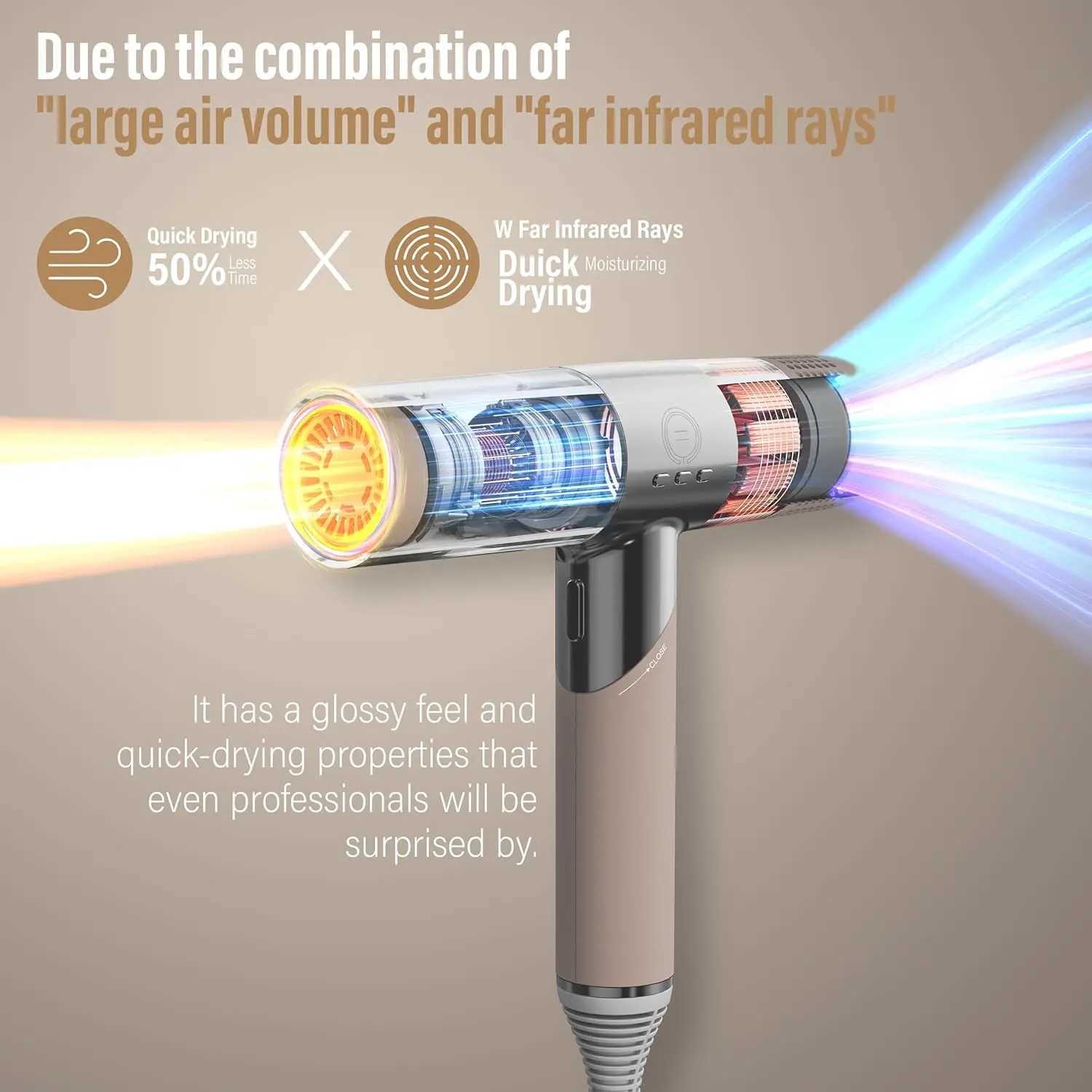 Infrared hair dryer professional hair dryer fourth generation brushless DC motor fast drying low noise light noise foldable W241125