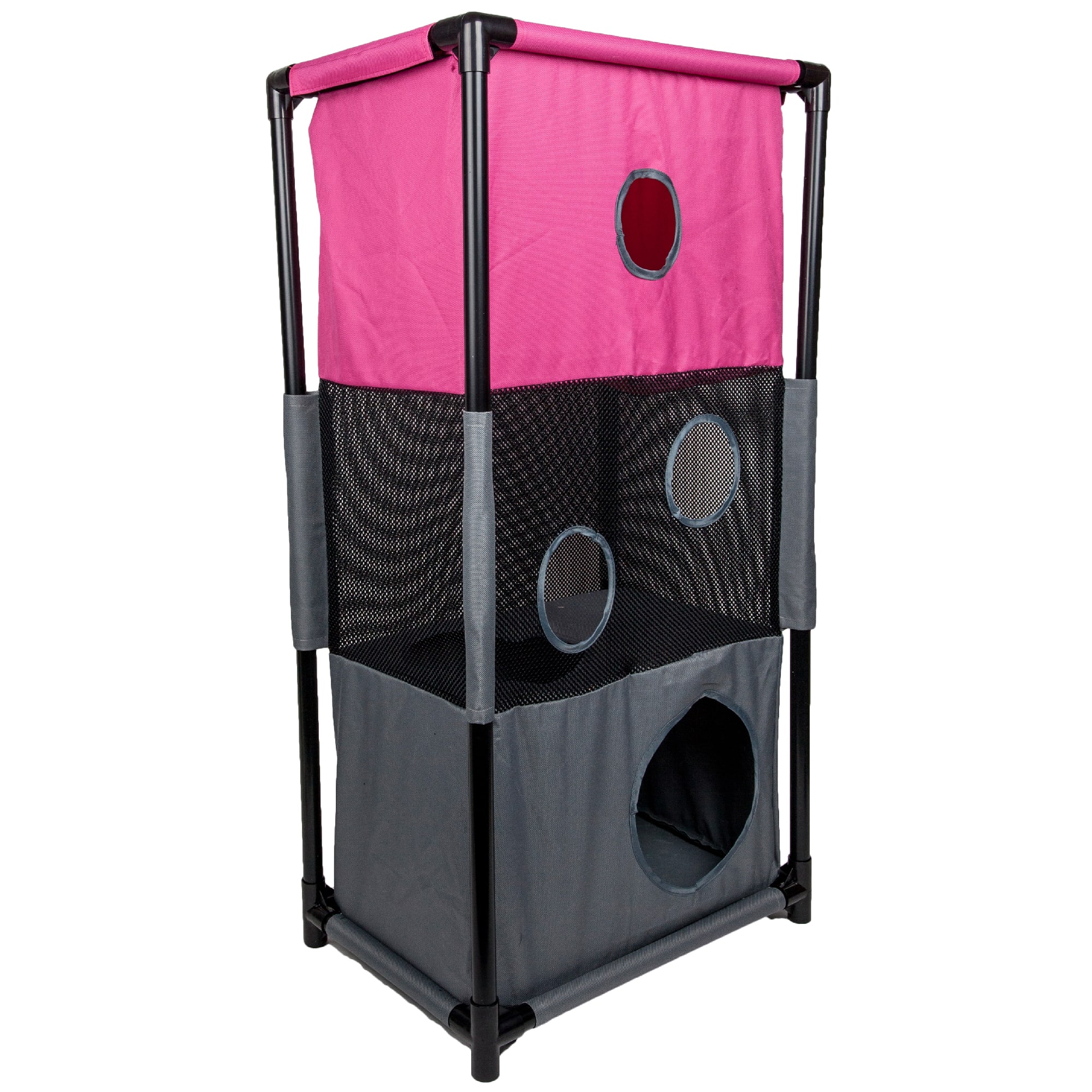 Pet Life Pink Square Obstacle Soft Folding Sturdy Play-Active Collapsible Travel Cat House, 17.71" L X 11.81" W X 35.43" H
