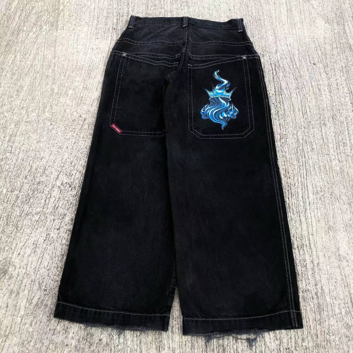 JNCO Jeans Mens Harajuku Retro Hip Hop Cartoon Embroidery Baggy Jeans denim Pants 90s Street Gothic Wide Trousers Streetwear 240821