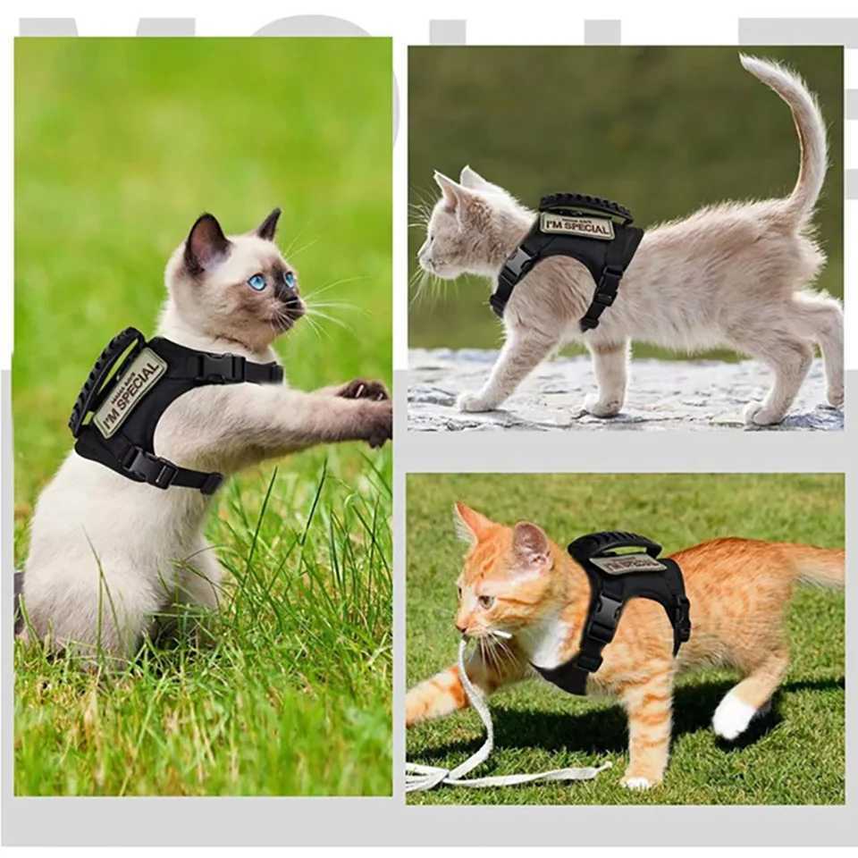 Tactical dog harness and belt set with adjustable escape protection net vest equipped with handles suitable for large cats kittens and small dogs X250