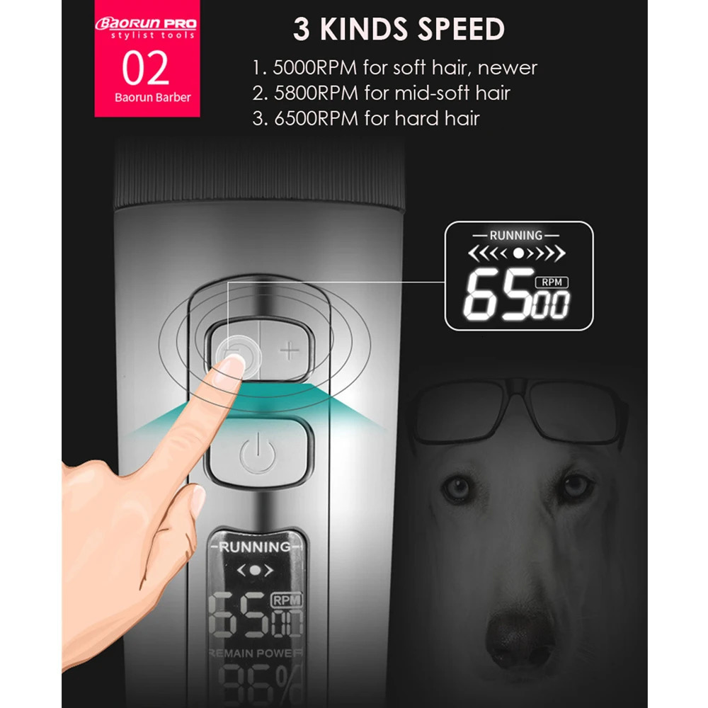 BaoRun P9 Dog HairClipper Professional LCD Screen Pet Cat Clippers Electric Grooming Trimmer Rechargeable Haircut Machine Animal 241125