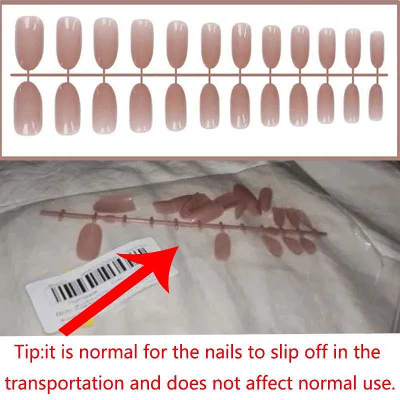 24 pieces of short French jelly pink full set fake nails pressed on nails girl gift fake nails art nail tipsW250120