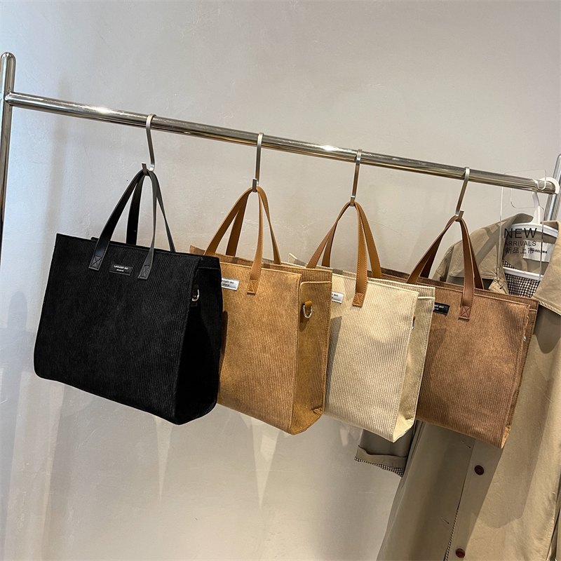 Handbags Office Shoulder Crossbody Bag For Women Vintage Shopper Shopping Bags Ladies Totes Winter Corduroy