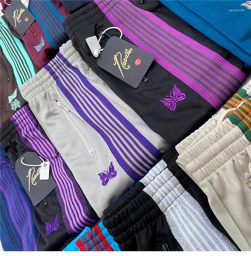 Men's Pants AWGE Needles Sweatpants Men Women 1:1 Top Quality Embroidered Butterfly Stripe Trousers