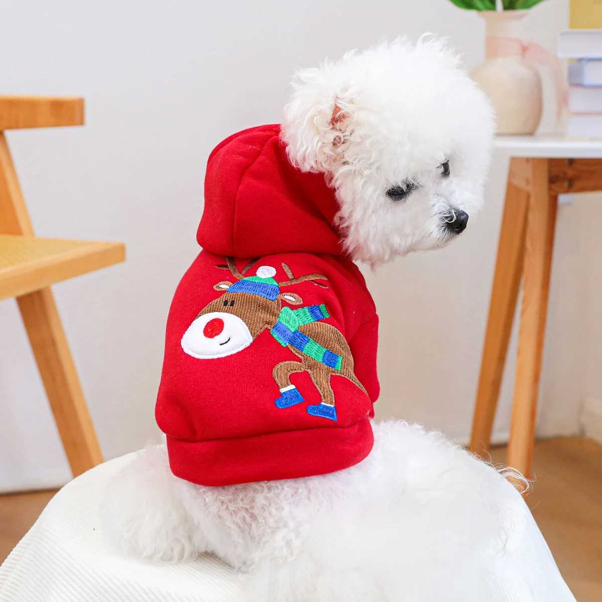 1PC Pet Clothing Cat Spring and Autumn Red Scarf Elk Christmas Hoodie Coat Suitable for Small and Medium sized DogsXJ241125