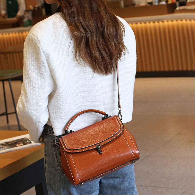 YANATARI Vintage Messenger Cowhide Coffee Leather Handbags Minimalist Square Crossbody Women Female Bag