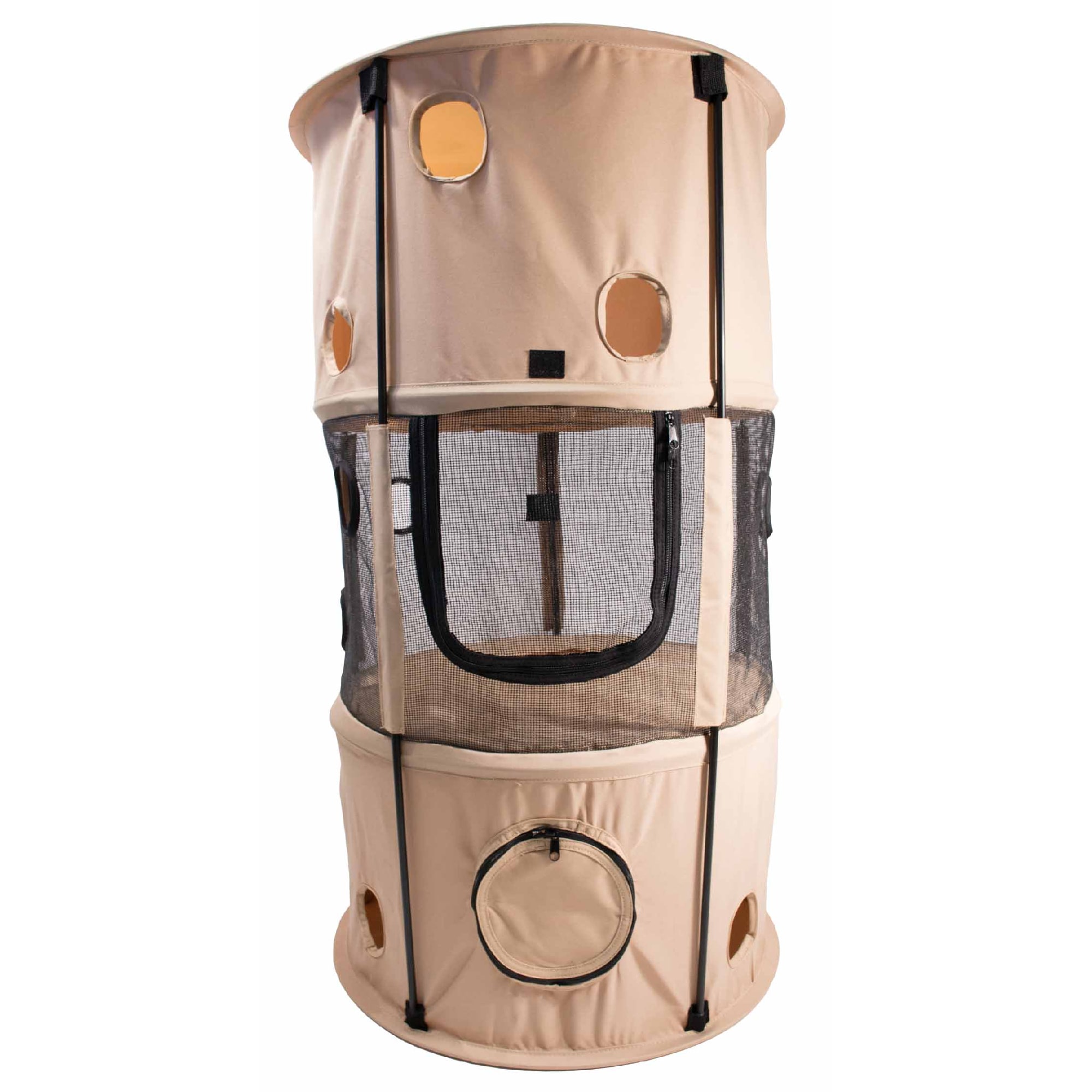 Pet Life Khaki Climbertree Circular Obstacle Play-Active Travel Collapsible Travel Cat House, 12" L X 12" W X 39.4" H