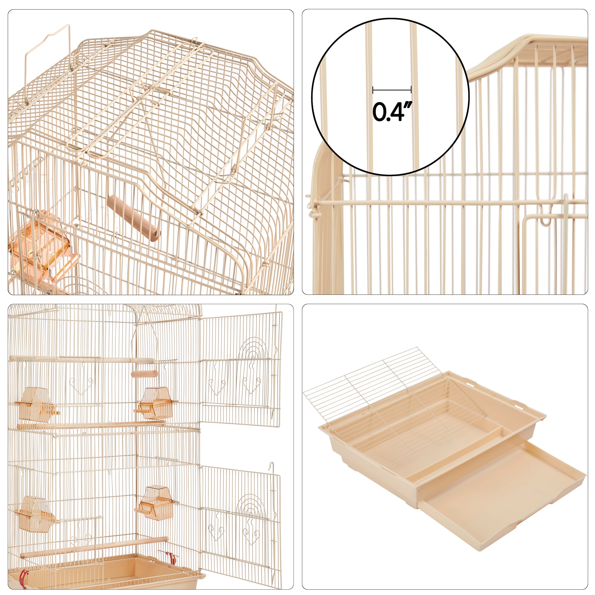 Topeakmart Almond Open Top Metal Bird Cage, 41" H
