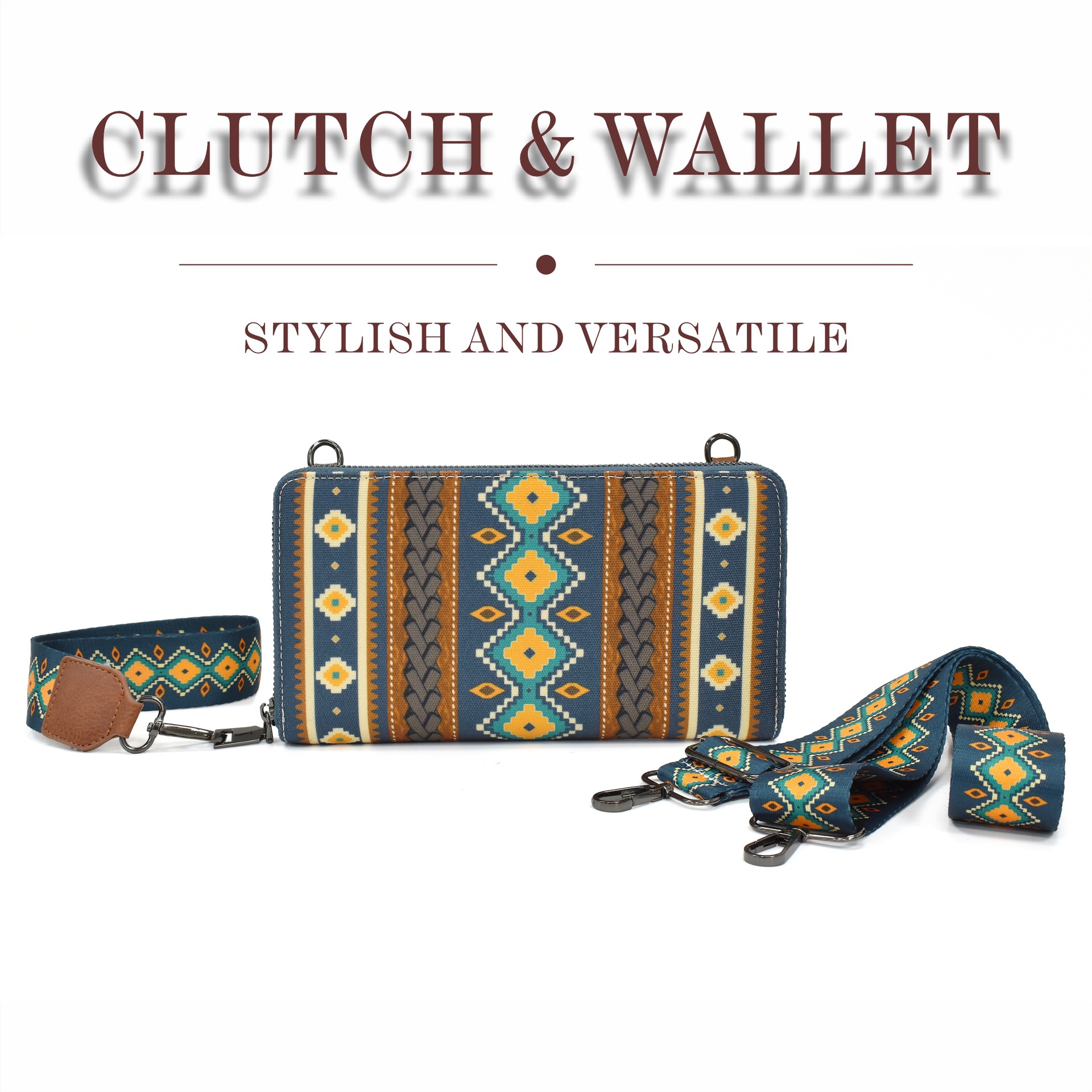 Cross-border sales of Bohemian national style European and American retro zipper canvas clutch bag small purse fashion portable woman