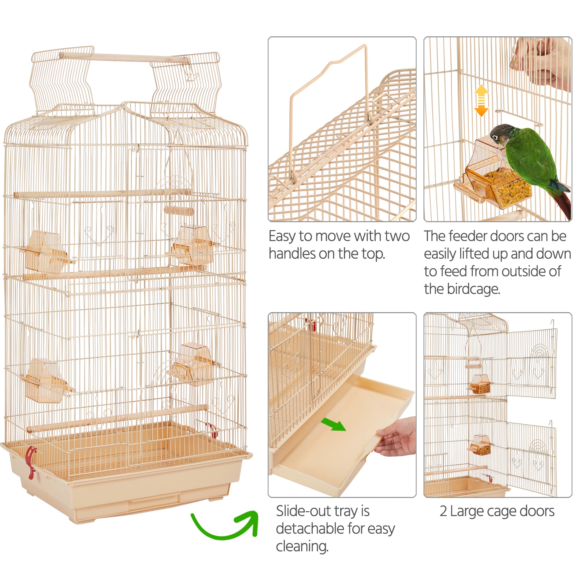 Topeakmart Almond Open Top Metal Bird Cage, 41" H