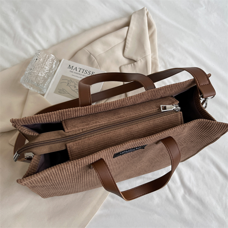 Handbags Office Shoulder Crossbody Bag For Women Vintage Shopper Shopping Bags Ladies Totes Winter Corduroy