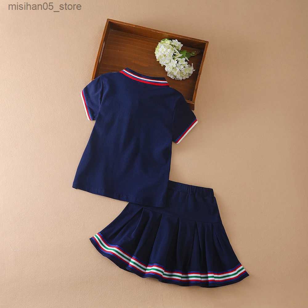 Clothing Sets Clothing set for girls 2023 new childrens polo T-shirt+2-piece set for childrens tennis sportswear Q240425