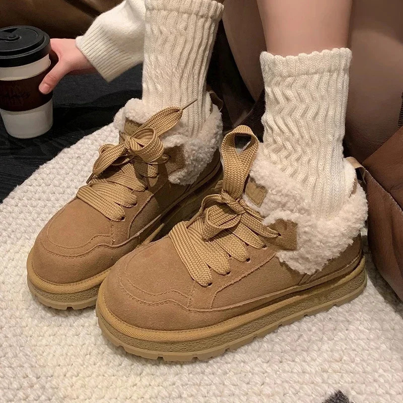 Fur Platform Women Snow Boots Suede Flats Warm Shoes Casual Ankle Boots Woman Trend Cozy Short Plush Mujer Zapatos 241125