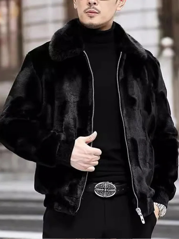Graphene Mink Black Coat Mens Zipper Haining Fur Mink Fur Coat Autumn Winter Street Fashion Jacket Men Coat Outerwear 241125