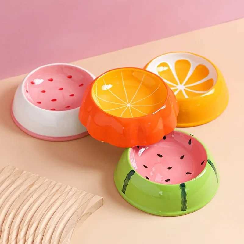 4 cute designs pet ceramics bowl watermelon strawberry shape cat food bowl small dog colorful water suppliers cat bowlXJ241125
