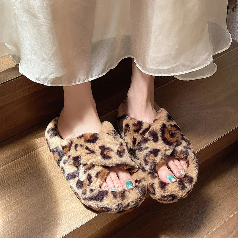 Home Furry Fur Slides Plush Slippers Fluffy Flip Flops Slip on Platform Women Fashion Shoe 2024 Zapato De Mujer er 241125