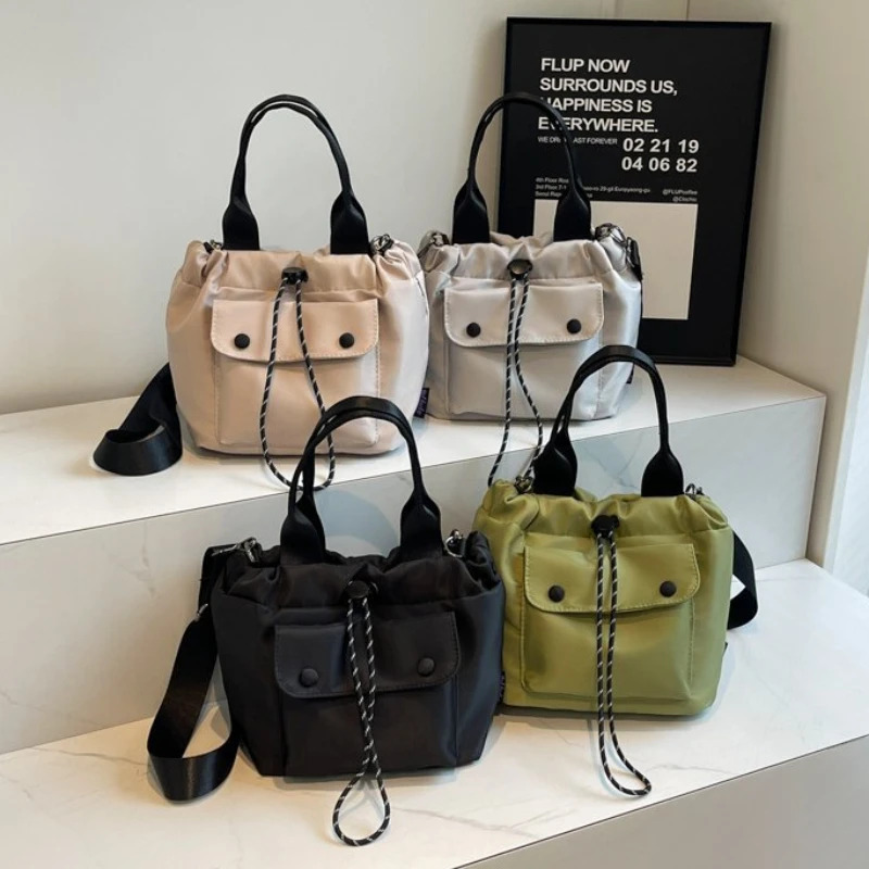New Casual Drawstring Bucket Handle Waterproof Lightweight And Practical Nylon Cross Body Adjustable Designer Handbag Shoulder Bag Crossbody Bag