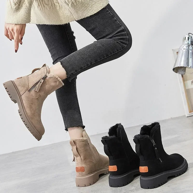 2024 Winter Korean Version Plus Velvet Warm Snow Boots Female Short Tube Cotton Boots Tassel Zipper Boots Cotton Shoes Botas 241125