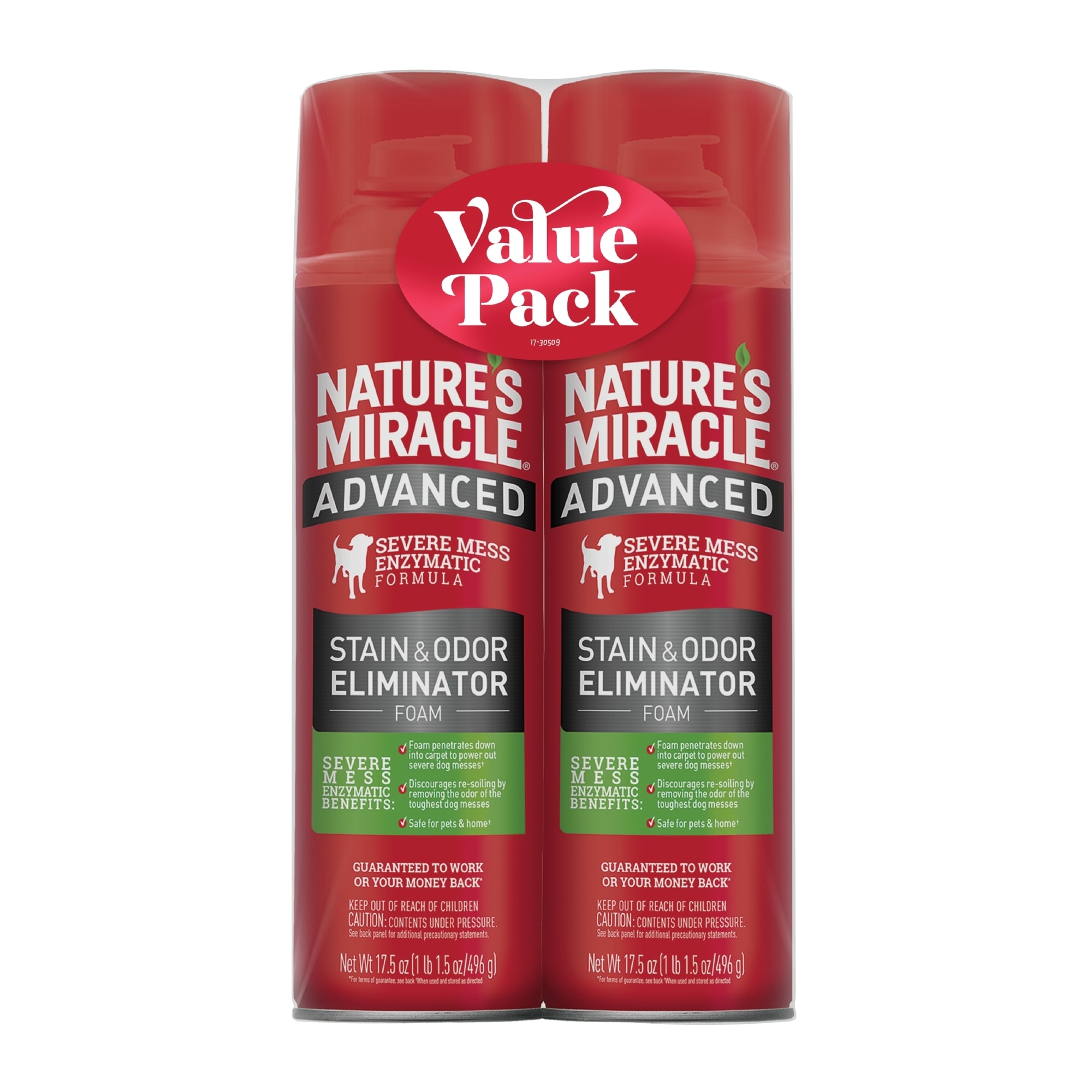 Nature's Miracle Advanced Stain & Odor Eliminator Foam for Dogs, 17.5 fl. oz., Twin Pack