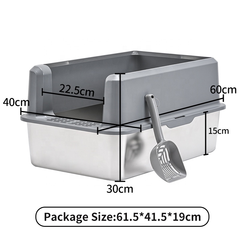 Oversized XL Large Stainless Steel Cat Litter Box Gray Non-Sticky Easy Clean Anti-Urine Leakage Lid High-Side Cats Accessories