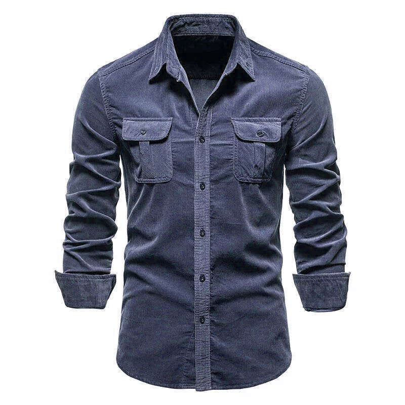 Men's Autumn Cotton Basic Japanese Corduroy Business Slim Fit Casual Shirt New Long Sleeved Set B1