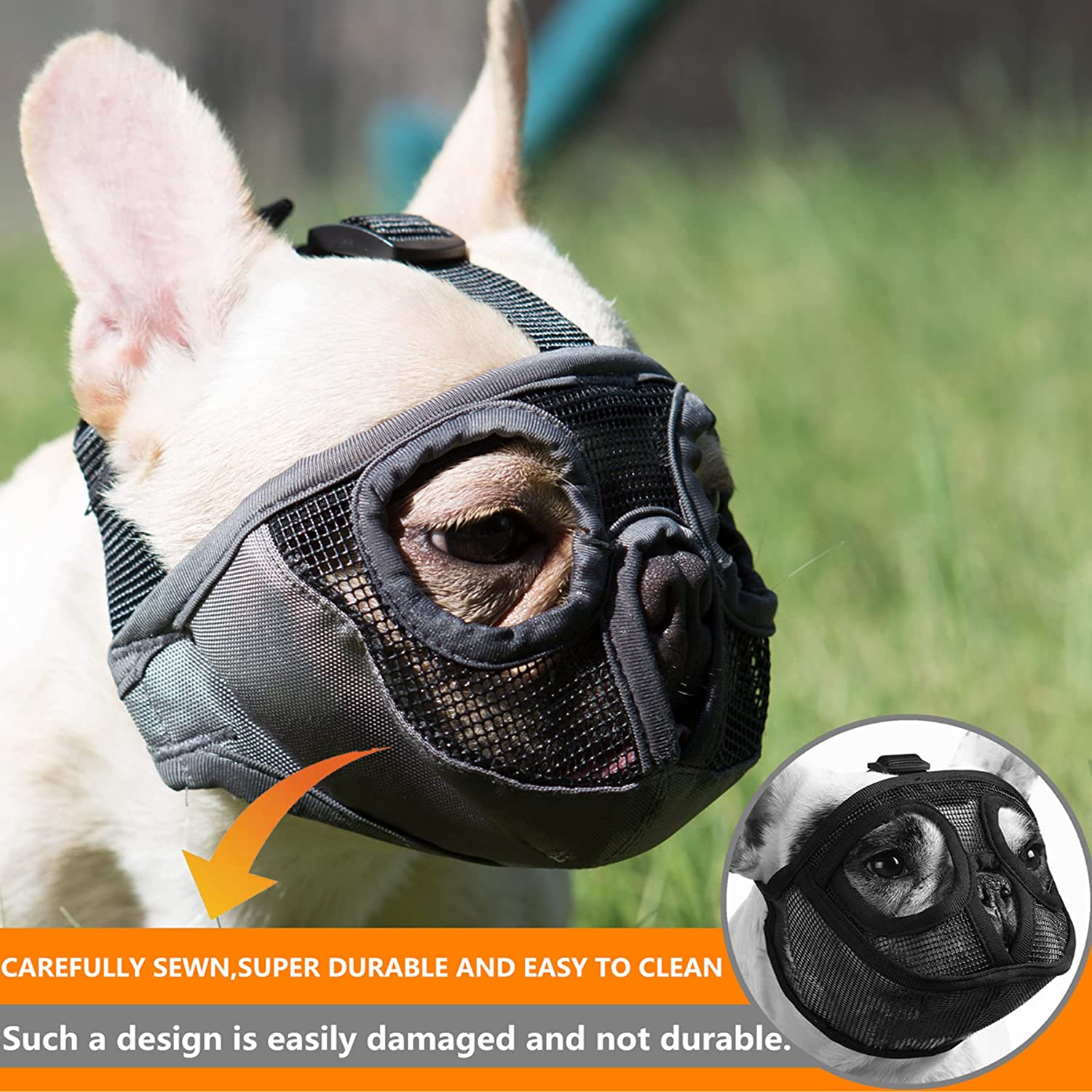 Top Popular Pet Short Snout Dog Muzzles Adjustable Breathable Mesh Bulldog Muzzle for Biting Chewing Barking Training Dog Mask