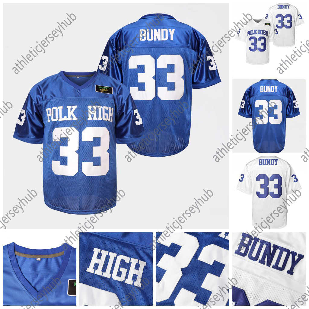 POLK HIGH #33 BUNDY Football Jersey Mens Outdoor American Clothing Soccer Tops Married With Children TV Sewing Jerseys Blue