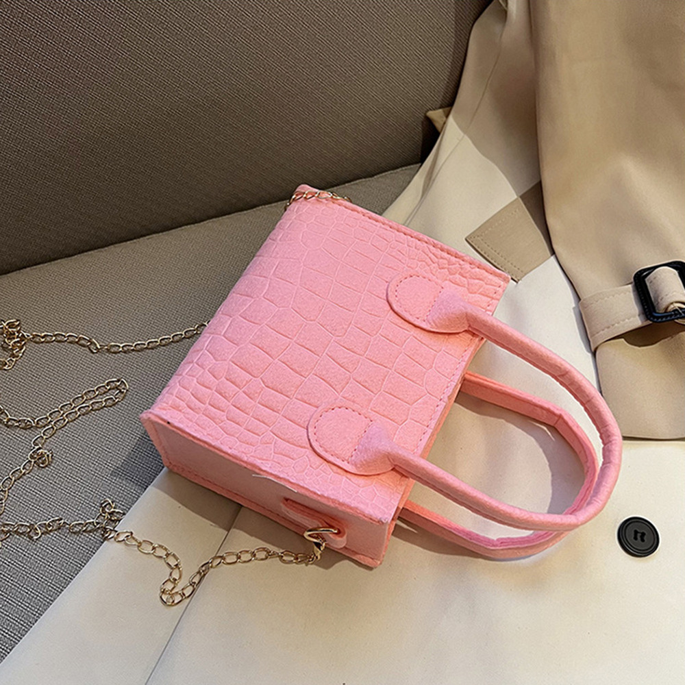 Women's Felt Designer Handbag Popular Stone Patterned Crossbody Bag Fashionable Women's Small Square Chain Crossbody Bag