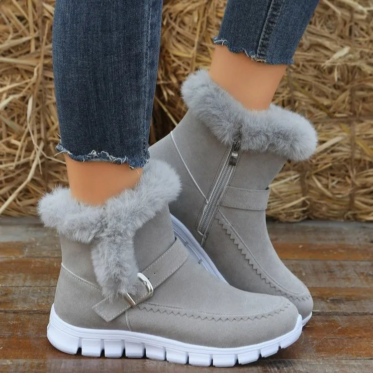 Winter Women Fur Warm Chelsea Snow Boots Casual Shoes Short Plush Suede Ankle Boots Flats Gladiator Sport Ladies Botas Mujer 241125