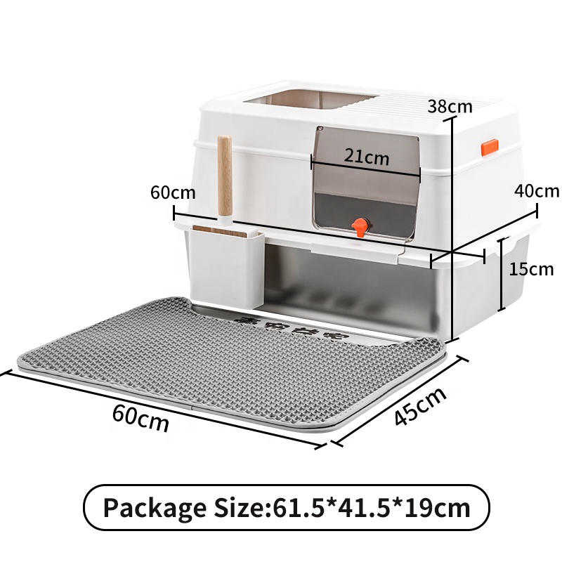 Oversized Hedge Anti-Splash Fully Enclosed Cat Litter Box Stainless Steel EVA Double-Layer Non-Stick Bottom Easy Clean No Spill