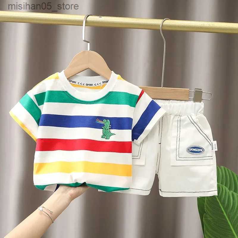 Clothing Sets 2PCS childrens clothing mother set boy T-shirt summer cotton short sleeved fashion Q240425