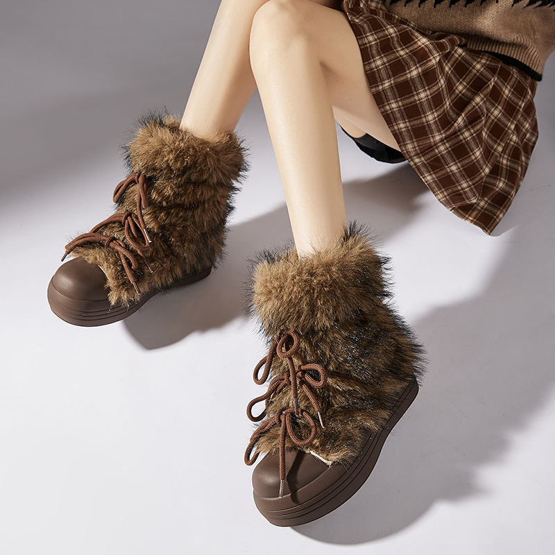 Boots for Snow Women, Plush Cozy Ankle Boots, Flatform Warm Shoes, Trendy 2024 Winter Flats 4 , Flatm