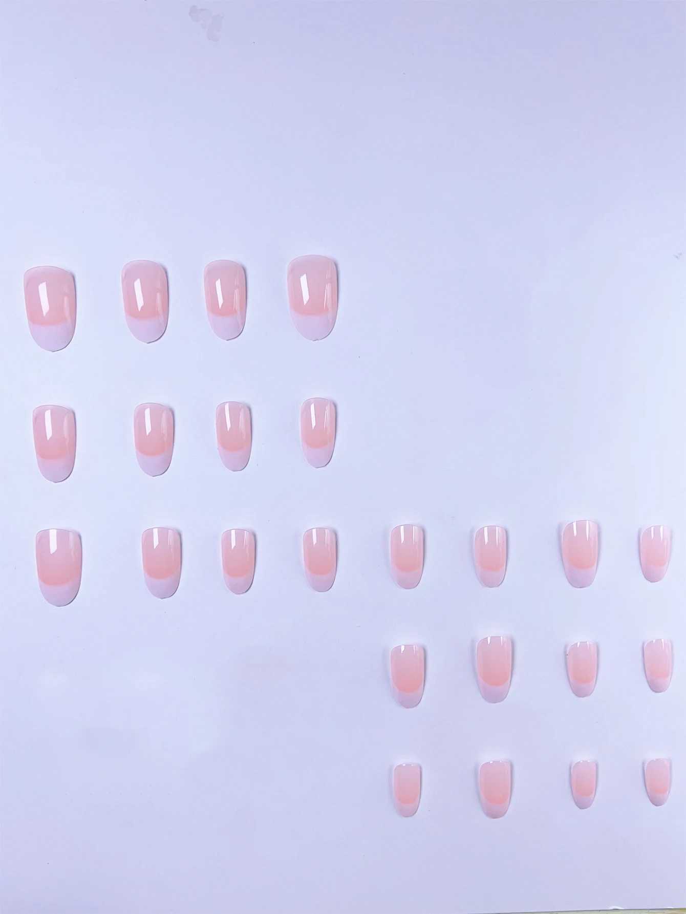 24 jelly pink trimmed round headed short imitation nails French fake nails 1 jelly sauce and 1 wedding party documentW241125