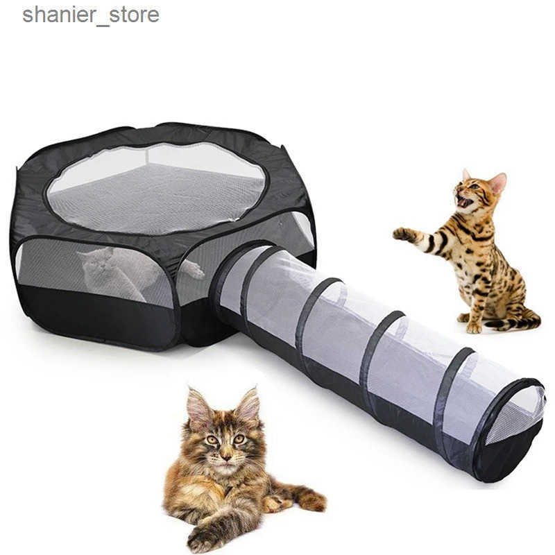 Cat Interactive Electronic Toys Cat Tunnel Cage House 2-in-1 Interactive Folding Outdoor Game Tent and Tunnel Rabbit Kitten Rabbit Hamster Ferret Blac