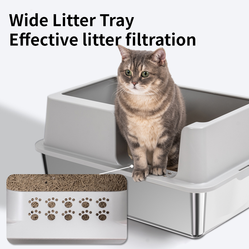 Oversized Stainless Steel Cat Litter Box High Splash Prevention Non-Stick Bottom Easy Clean No Odor Leak Cat Litter Accessory