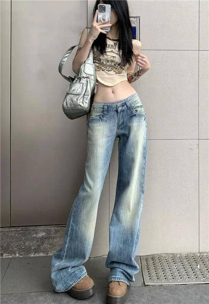 Womens Jeans Baggy Women High Waisted Vintage Strtwear Patchwork Denim Pants Wide Leg 2024 Spring Korean V618 Z260313