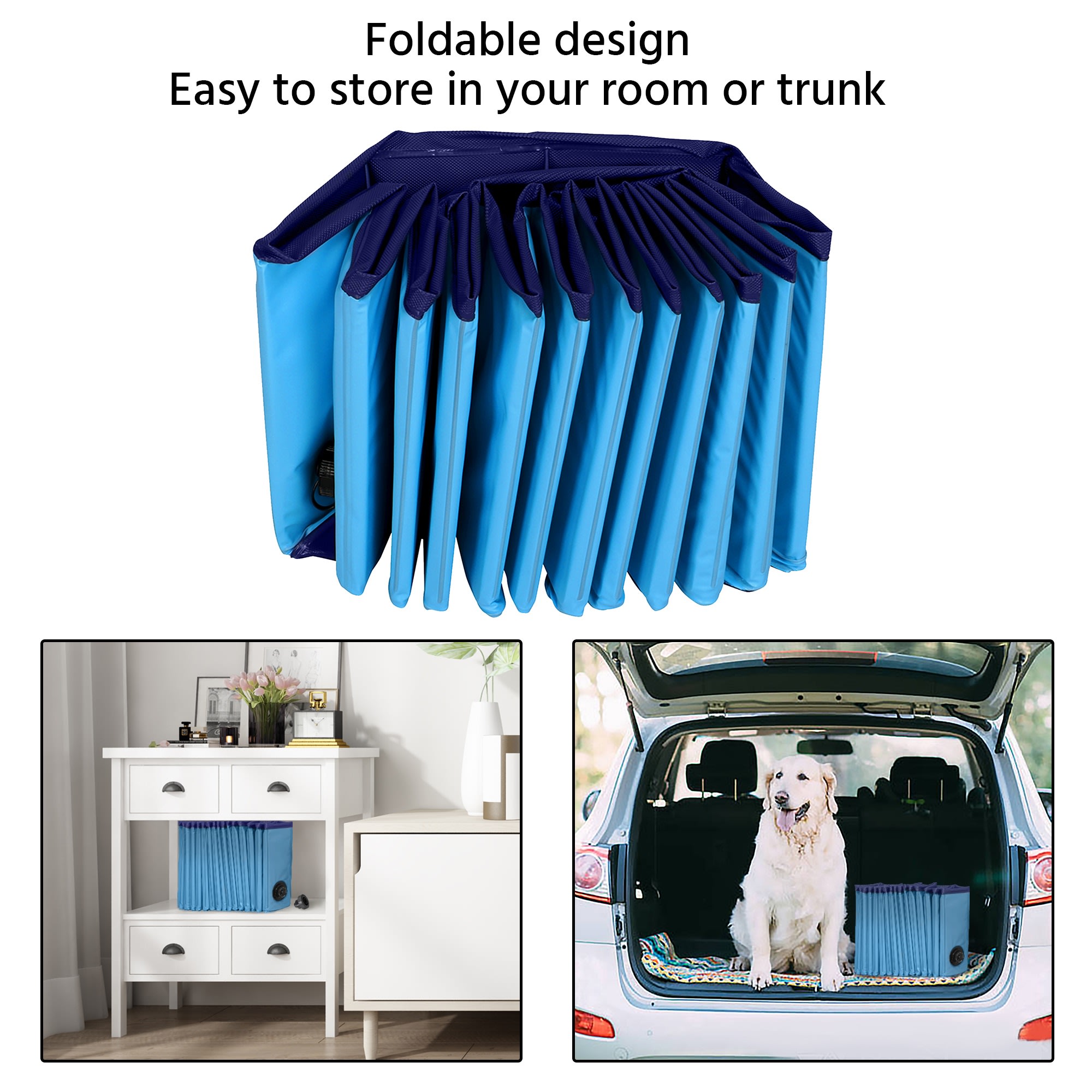 Topeakmart Blue Foldable Swimming Pool for Dogs, Large