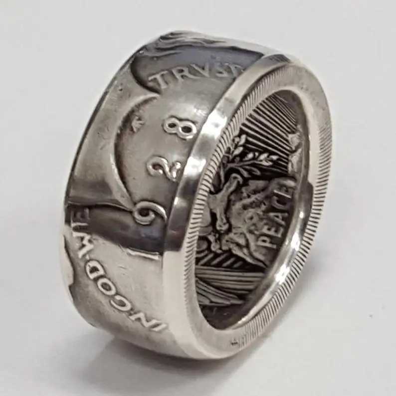 Band Rings Hot sale Coin Ring Vintage Morgan Half Dollar 1945 Carved the United State of American In God We Trust Collecting Jewelry H240425