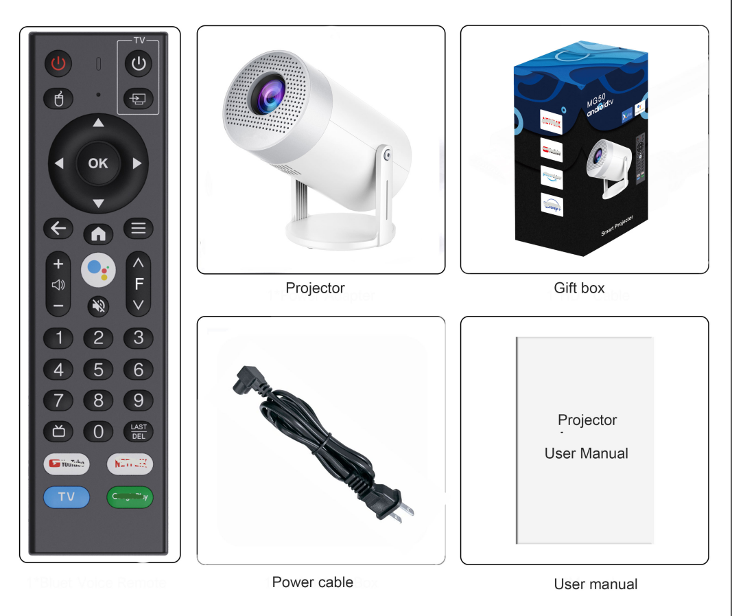 MG50 1G/8G ATV Smart Projector Android 9.0 Hi3751V352 Mali-G31 Dual band WiFi6 + BT5.0Module 720P MG50 LCD Smart Projector