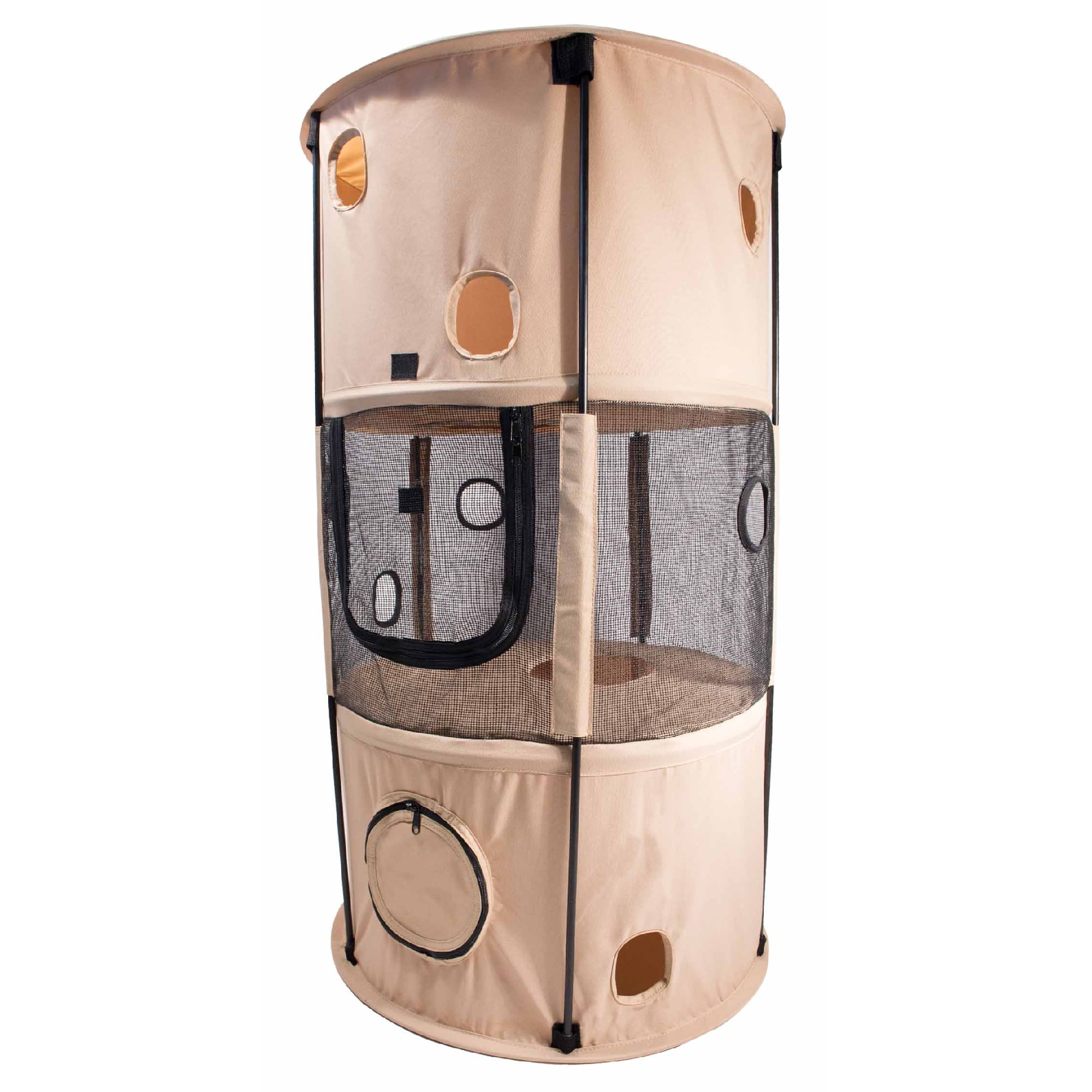 Pet Life Khaki Climbertree Circular Obstacle Play-Active Travel Collapsible Travel Cat House, 12" L X 12" W X 39.4" H