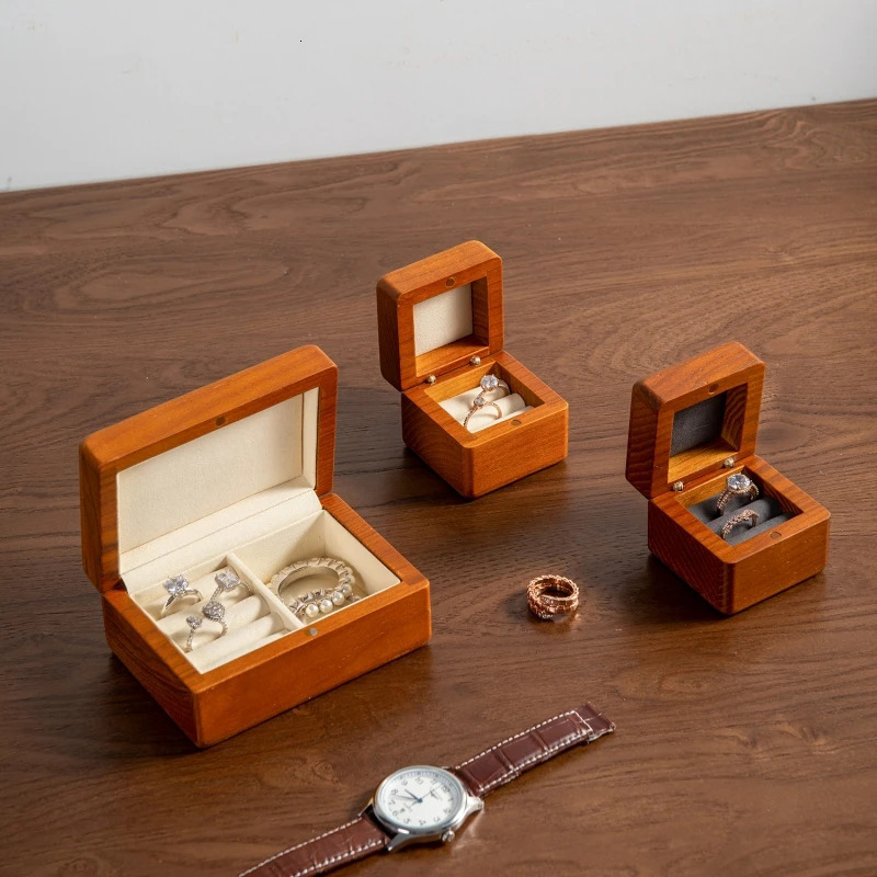 Oirlv Wooden Jewelry Box Storage Ring Earring Watch Solid Wood Couple Ring Box 2 Layer Wooden Jewelry Box Small Jewelry Boxes 240425