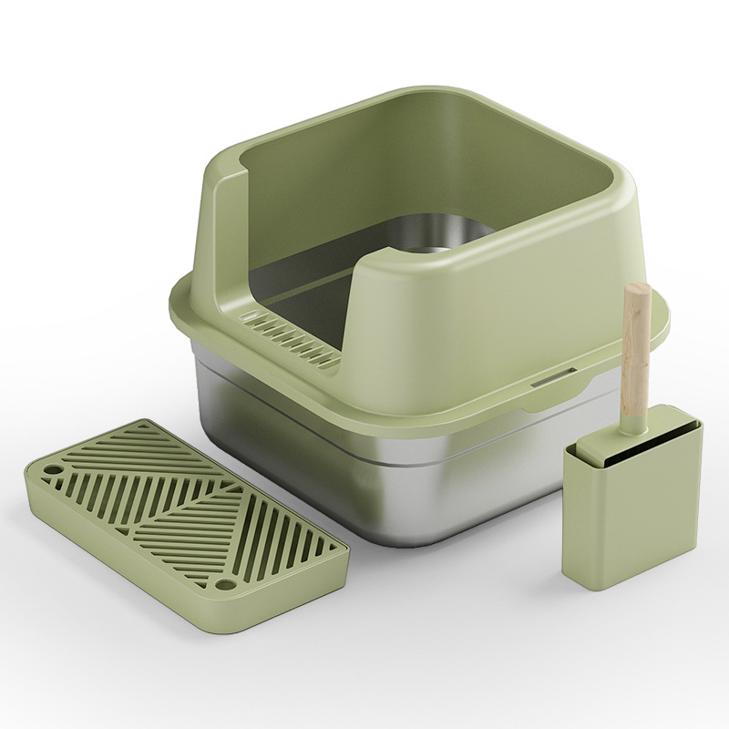 Large Enclosed Cat Toilet Durable Stainless Steel Cats Litter Box Pet Litter Box Tray With Scoop