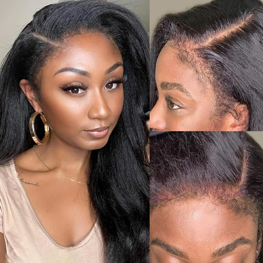 Kinky Straight 4C Kinky Edges full lace human hair wig Curly Baby Hair Wig Yaki Straight 13x4 HD Lace Frontal Wig Transparent Lace Front Wig