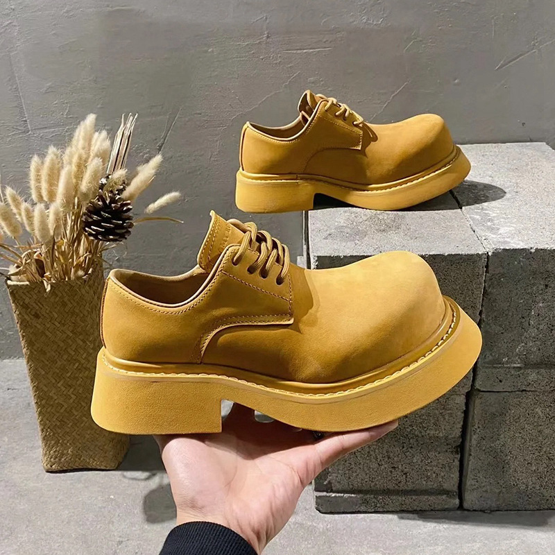 New Edition Carbon Black Big Head Leather Derby Couple's Casual Single Men's And Women's Same Shoes