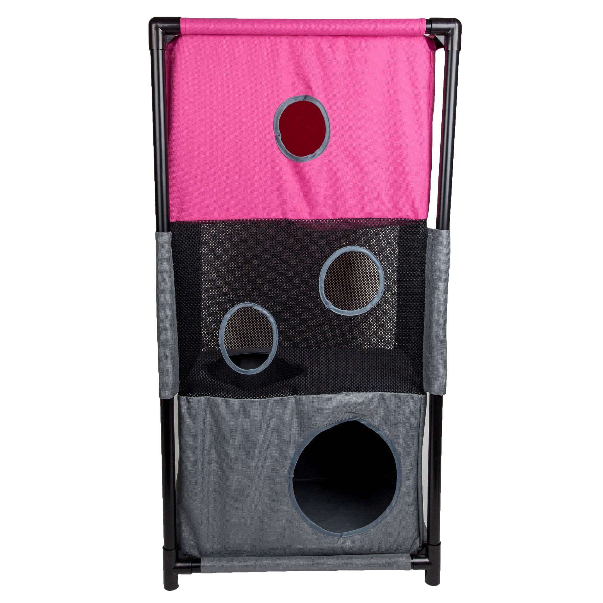 Pet Life Pink Square Obstacle Soft Folding Sturdy Play-Active Collapsible Travel Cat House, 17.71" L X 11.81" W X 35.43" H