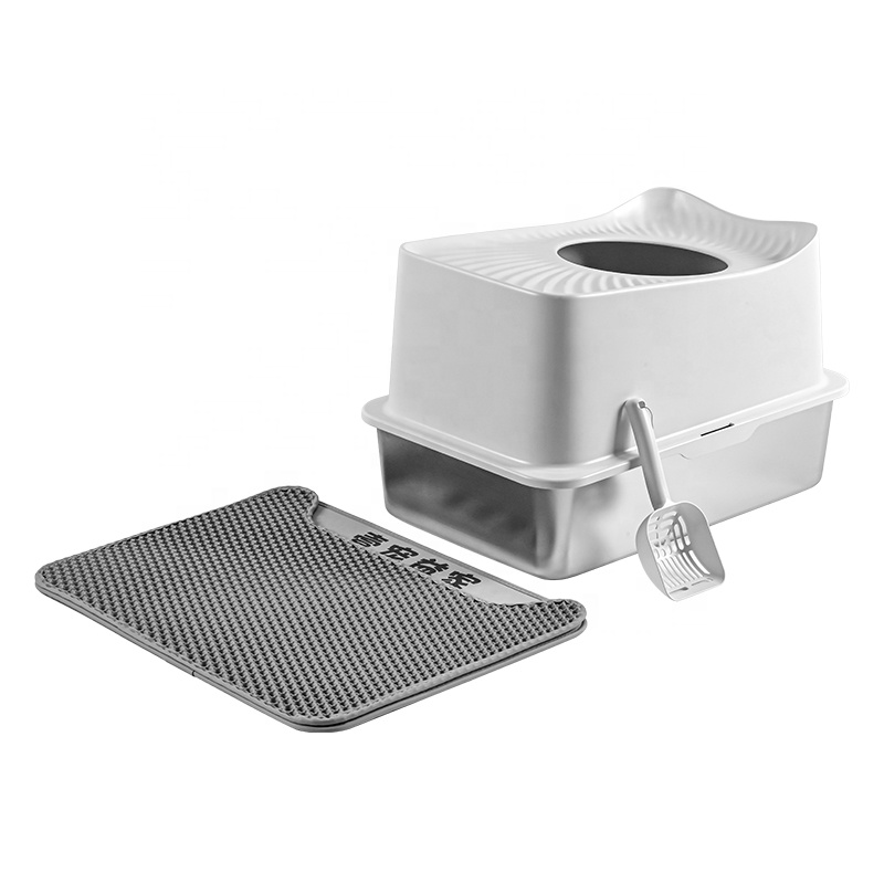 Wholesale High-End Stainless Steel Super-Large Cat Litter Box Top-In Enclosure Anti-Splash Non-Stick Bottom Easy Cleaning