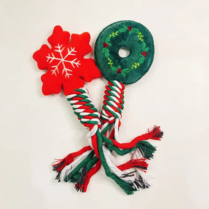 Christmas Pet Toys Dog Bite Resistant Teeth Grinding Cleaning Cotton Rope Dog Toys Christmas Pet Gifts Dog Accessories Puppy 241125